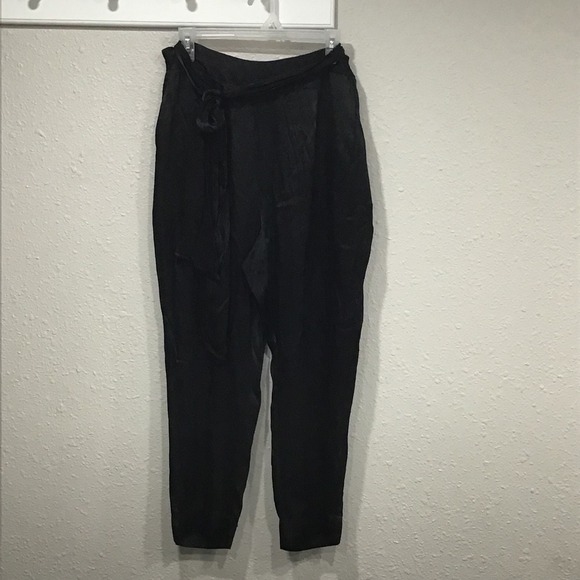 Ett:twa by Anthropologie Black Satin Tie-Waist Pants Women's 14 High Waist Crop - Picture 4 of 9